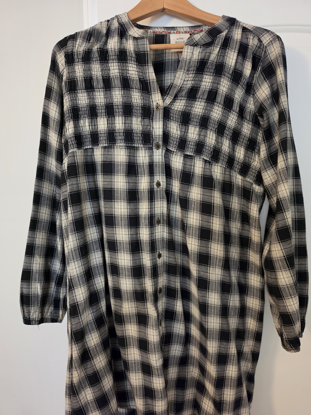 Knox Rose Black and White Plaid Shirt with Embroidered Trim